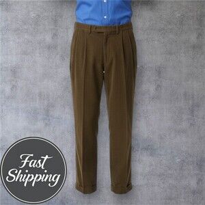 Vintage RALPH LAUREN Corduroy Pant Men 38X30 Pleated and Cuffed Chino Brown